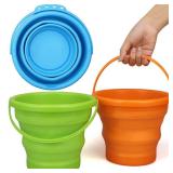 Foldable Beach Sand Toy Bucket for Kids Adults, Jumbo Collapsible Sandbox Bucket, Foldable Pail with Mesh Bag, Multi Use for Garden Beach, Camping, Easter Basket Gift, Fishing, Travelling 3PCS