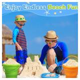 Foldable Beach Sand Toy Bucket for Kids Adults, Jumbo Collapsible Sandbox Bucket, Foldable Pail with Mesh Bag, Multi Use for Garden Beach, Camping, Easter Basket Gift, Fishing, Travelling 3PCS