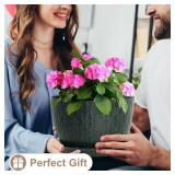 WSMKSZ 12 Inch Wide Water Ripples Flower Pots for Indoor or Outdoor Plants, Large Plant Pots with Drainage Holes & Saucer, Plastic Planters Set for Garden & Home Decor (Black with Green Speckles)