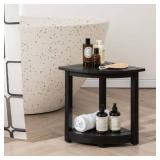VICTORY RELAX Acacia Corner Shower Stool, Waterproof Spa Foot Rest & Bath Bench with Storage Shelf & Soap Dish, Ideal for Bathroom, Shaving Legs, or as Small Corner Table/Step Stool (Black)