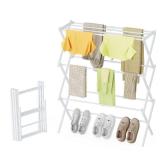 STARLATTA Drying Rack Clothing, 3-Tier Clothes Drying Rack Foldable Use for Indoor & Outdoor Antirust Laundry Drying Rack Collapsible White 28\" L x 35\" H x 10\" W