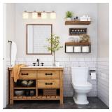 QEEIG Bathroom Shelves Over Toilet - Paper Storage Wall Mounted Farmhouse Decor Decorations Chalkboard Small Floating Shelf 2+1 Set 16 inch, Rustic Brown (021BN)