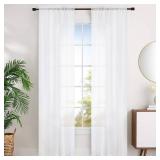 MYSTIC-HOME Sheer Curtains White 95 Inches Long, Window Treatments Rod Pocket Drapes for Living Room, Bedroom, Semi Crinkle Voile Curtain Panels for Yard, Patio, Villa, Parlor, Set of 2, 52\"Wx95\"L