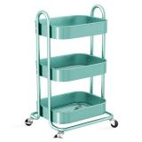 3 Tier Rolling Storage Cart, Metal Trolley Utility Cart with Wheels, Multifunctional Three Tiered Utility Organizer Cart on Wheels for Kitchen, Office, Bathroom, Crafts, Arts, Snack