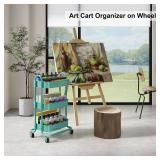 3 Tier Rolling Storage Cart, Metal Trolley Utility Cart with Wheels, Multifunctional Three Tiered Utility Organizer Cart on Wheels for Kitchen, Office, Bathroom, Crafts, Arts, Snack