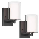 Kalium Wall Sconces Set of Two, Modern Vanity Lights with Double Clear Glass Shade Matte Black Indoor Farmhouse Wall Lights for Bathroom Living Room Bedroom Hallway Bulb E26 Base (Bulbs Not Included)