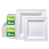 GreenWorks 8 inch and 10 inch Compostable Plates (each 50 Count), 100 Count Bagasse and Bamboo Fiber Disposable Paper Plates
