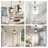 (Small chip in Glass)JIAYASHOUS Black Pendant Lights Kitchen Island, 1-Light Light Fixtures, Farmhouse Island Lighting,Lantern Pendant Light for Hallway Foyer Dinning Room with Clear Glass Shade, Adju