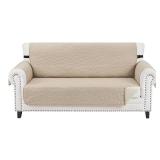 CUCRAF Non Slip Quilted Sofa Cover, Water Resistant Slipcover Furniture Protector for 2 Cushion Sofa Pet Friendly, Washable Couch Cover with Adjustable Elastic Straps (Medium-XL Loveseat, Beige)
