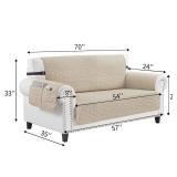 CUCRAF Non Slip Quilted Sofa Cover, Water Resistant Slipcover Furniture Protector for 2 Cushion Sofa Pet Friendly, Washable Couch Cover with Adjustable Elastic Straps (Medium-XL Loveseat, Beige)