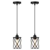 Osimir Glass Pendant Lights Kitchen Island 2 Pack, Black Mini Pendant Light with Clear Glass, Farmhouse Industrial Cage Hanging Lighting for Kitchen Sink Dining Room Bathroom, CH9176-1-2PK