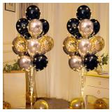 Cicicooie Balloon Centerpieces for Floor with String Light 2 Set Black Balloon Stand Kit Holder Decoration for Wedding Adult Birthday Party Men Bachelor Party