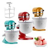 PRE OWNED Ice Cream Maker Attachment for KitchenAid Stand Mixer, Ice Cream Bowl Compatible with 4.5Qt and Larger Stand Mixers, Ice Cream & Sorbet Gelato Maker Attachment, 2 Quart, White