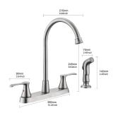 KirlystonE Kitchen Faucet with Side Sprayer, Brushed Nickel 2-Handle Faucet for 4 Holes Kitchen Sink