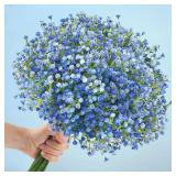 N&T NIETING Babys Breath Artificial Flowers Bulk, 24Pcs Fake Gypsophila Bouquet Flowers Real Touch Faux Babies Breath Arrangement for Wedding Floral Party Home Centerpieces Vase Decoration, Blue