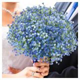 N&T NIETING Babys Breath Artificial Flowers Bulk, 24Pcs Fake Gypsophila Bouquet Flowers Real Touch Faux Babies Breath Arrangement for Wedding Floral Party Home Centerpieces Vase Decoration, Blue