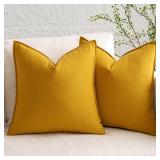 MIULEE Pack of 2 Decorative Linen Pillow Covers Boho Farmhouse Modern Soft Accent Throw Pillows Neutral Cushion Covers for Sofa Couch Bed Living Room Home Decor, 20x20 Inch Yellow