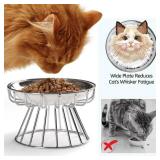 Wellbro Cat Bowls, Elevated Bowl, Raised Ceramic Dish with Metal Stand, Pet Water or Food Feeding Station for Indoor Cats, Kitten,Dishwash Safe
