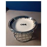 Wellbro Cat Bowls, Elevated Bowl, Raised Ceramic Dish with Metal Stand, Pet Water or Food Feeding Station for Indoor Cats, Kitten,Dishwash Safe