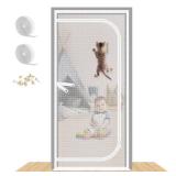 Reinforced Cat Screen Door, 40X84â Heavy Duty Pets Proof Screen Door with Two Way Zips, Prevent Dogs Cats Running Out from Home, Bedroom, Living Room, Kitchen Patio Door