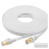 DEFACE Cat 8 Ethernet Cable 100 Ft Cat8 Internet Cable Flat Gigabit High Speed Shielded RJ45 LAN Cable White