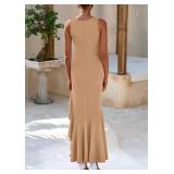 PRETTYGARDEN Wedding Guest Dresses for Women 2025 Summer Formal Gala Maxi Dress Ruffle Mermaid Cocktail Long Dresses(Khaki,Medium)