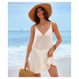 Bsubseach Swimsuit Coverup for Women Crochet Bathing Suit Cover Up 2025 Summer Swimwear Knit Sleeveless Beach Tank Dress White M