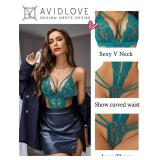 Avidlove Women One Piece Lingerie Deep V Lace Bodysuit Babydoll Teddy Underwear (Medium, Peacock Blue)