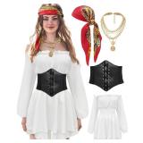 Small minkasic Women Pirate Costume Dress with Corset Accessories Long Sleeve Romper Short Off Shoulder Dress