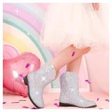 Motasha Toddler Girls Cowgirl Boots Silver Cowboy Boot for Big Kids Western Ankle Boys Cowgirl Boot Size 1 Horse Riding Shoes Birthday Party Wedding (M7111 Sequin Silver 1)