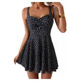 B2prity One Piece Swimdress Swimsuit for Women Tummy Control Wrap Swim Dress Modest Ruched Skirt Bathing Suit Polka Dots