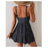 B2prity One Piece Swimdress Swimsuit for Women Tummy Control Wrap Swim Dress Modest Ruched Skirt Bathing Suit Polka Dots