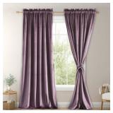 JIUZHEN Lavender Velvet Curtains 96 inch Length Thermal Insulated & Noise Reducing Rod Pocket Blackout Curtains for Living Room, 52W x 96L, 2 Panels with Tiebacks