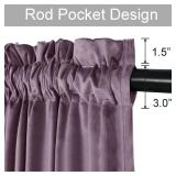 JIUZHEN Lavender Velvet Curtains 96 inch Length Thermal Insulated & Noise Reducing Rod Pocket Blackout Curtains for Living Room, 52W x 96L, 2 Panels with Tiebacks