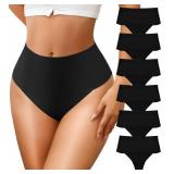 ASIMOON Womens Thongs High Waisted Seamless Underwear Soft Sexy Breathable Panties Lightweight Tummy Control Thongs 6 Pack