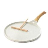 SENSARTE Nonstick Crepe Pan with Spreader, 10-Inch Natural Ceramic Coating Dosa Pan Pancake Flat Skillet Tawa Griddle with Stay-Cool Handle, Induction Compatible (White)