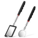 Frienda 2 Pieces Lighted Telescoping Inspection Mirror Flexible Retractable LED Automotive Extension Round Dental Mirror with Light Pickup Tools Birthday Christmas Gift for Men Husband Father