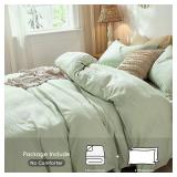 MooMee Bedding Duvet Cover Set 100% Washed Cotton Linen Like Textured Breathable Durable Soft Comfy (Heathered Seaglass Green, Cal King 104\"x98\")