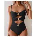 B2prity One Piece Swimsuit for Women Cutout Monokini Color Block Bathing Suit Ruched Sexy Swimwear Large