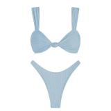 ZAFUL 2025 Cheeky Bikini Sets for Women High Cut Swimsuit Textured Ribbed Bikini Thong Bathing Suit Light Blue M
