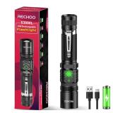RECHOO Rechargeable Flashlights High Lumens, Double Switch S3000L LED Flashlight, Super Bright 5 Modes Zoomable Waterproof EDC Flashlights for Home, Emergncies, Camping(Battery Included)