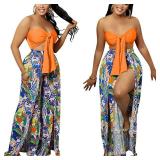 BFFBABY 2 Piece Outfits for Women Summer Sleeveless Crop Tops Wide Leg Slit Pants Set Boho Floral Print Vacation Outfits