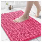 Arotive Luxury Chenille Bathroom Rug Mat, Extra Soft Thick Absorbent Shaggy Bath Rugs, Non-Slip Machine Wash Dry, Plush Bath Mats for Bathroom, Shower and Tub, 24x16, Deep Pink