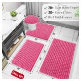 Arotive Luxury Chenille Bathroom Rug Mat, Extra Soft Thick Absorbent Shaggy Bath Rugs, Non-Slip Machine Wash Dry, Plush Bath Mats for Bathroom, Shower and Tub, 24x16, Deep Pink