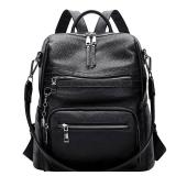ALTOSY Genuine Leather Backpack Purse for Women Large Shoulder Bag With Laptop Compartment Multiple Pockets(S106 Black)