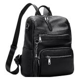 ALTOSY Genuine Leather Backpack Purse for Women Large Shoulder Bag With Laptop Compartment Multiple Pockets(S106 Black)