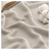 Bedsure GentleSoft 100% Cotton Blanket Queen Size for Bed - Breathable and Lightweight, Soft Cozy Textured Herringbone Woven Blanket for Summer, Linen Beige, 90x90 inches