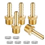 NICOLEKAY Brass Hose Barb Fittings, 5 Pcs, 3/4\" Barb x 3/4\" NPT Male, Solid Brass, Hose Barb Adapter Connector, Plumbing