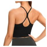 Lemedy Women Sports Bras Strappy Longline Fitness Padded Workout Yoga Running Crop Tank Tops (Black, Large)