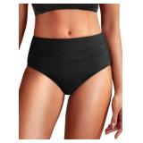 Black Mid Rise Bikini Bottoms for Women - 2025 Full Coverage Bathing Suit Bottom Tummy Control Swimsuit Bottom M